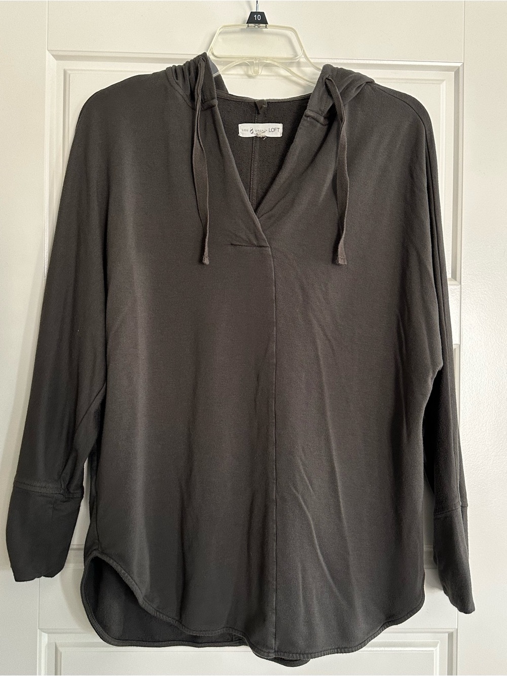LOFT Dark Gray Hooded V-Neck Pullover